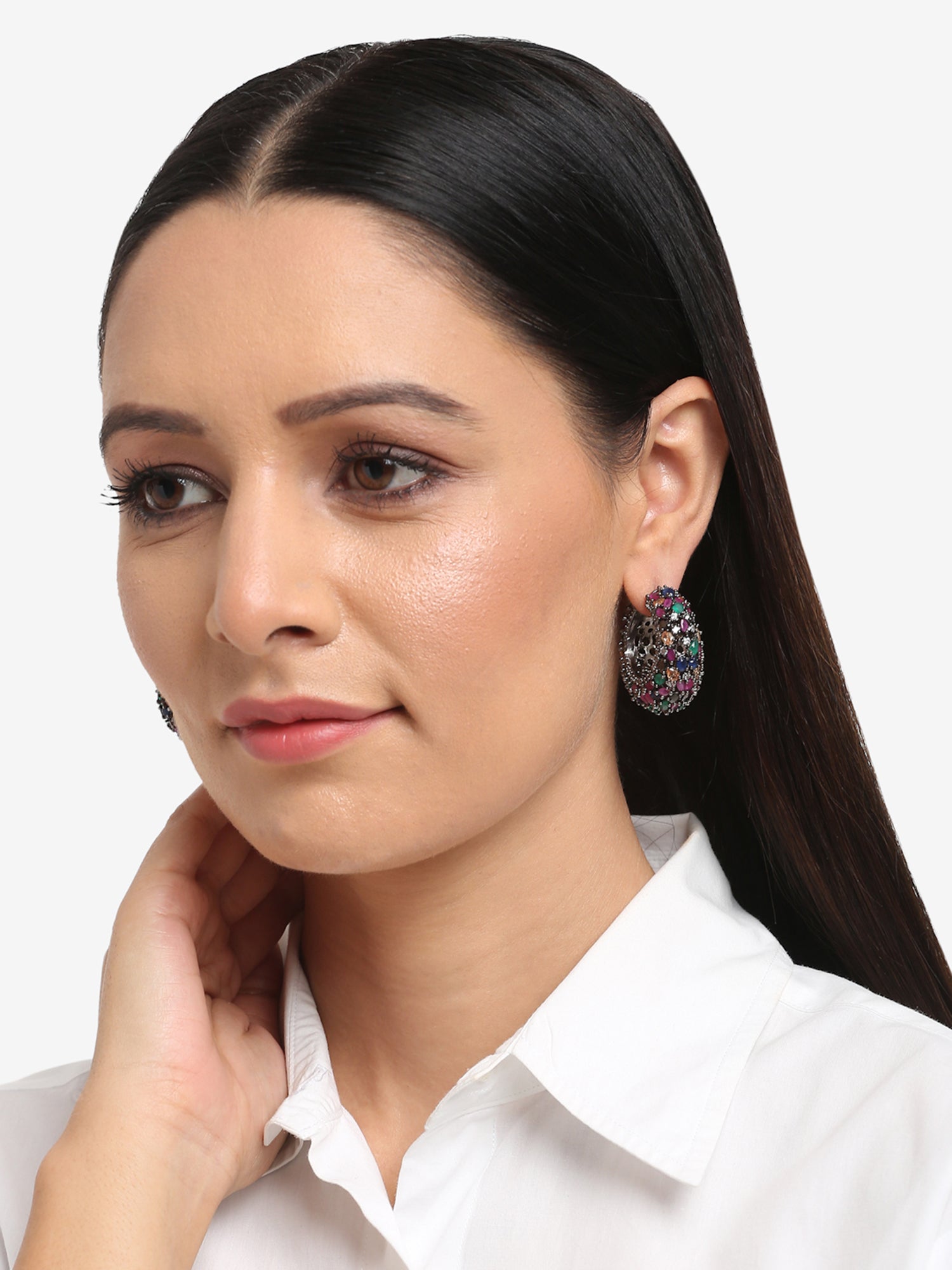 Multicoloured Contemporary Hoop Earrings - Ruby Raang - Distacart