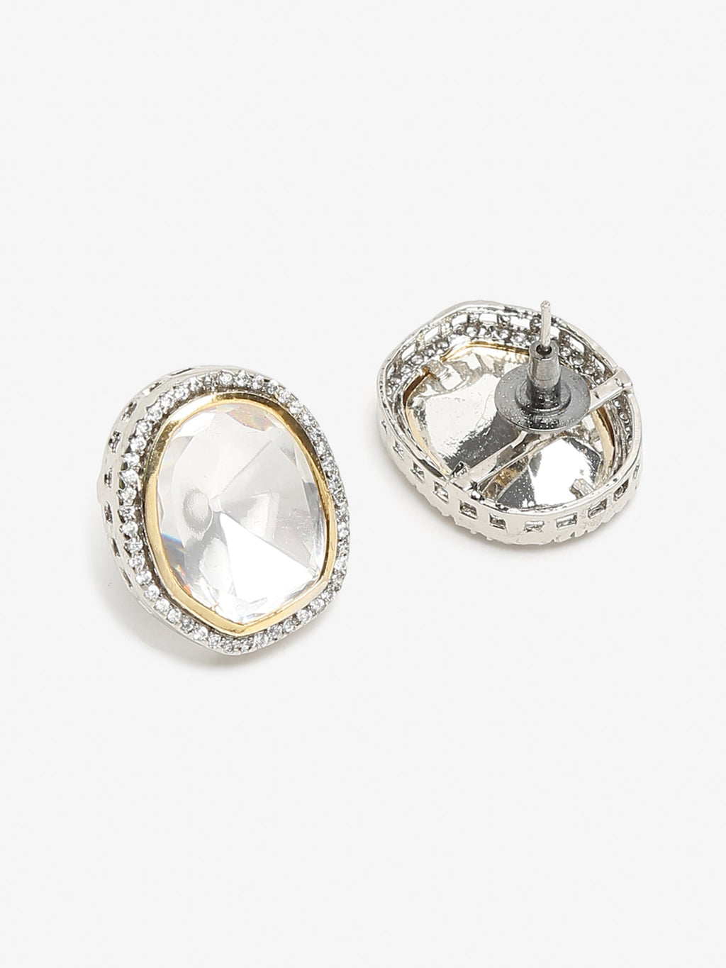 Silver-Toned Contemporary Studs Earrings - Ruby Raang - Distacart