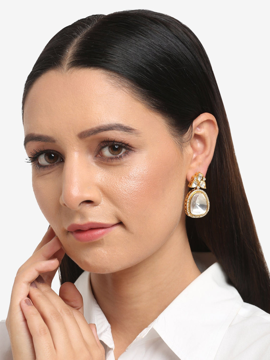 Gold-Toned Contemporary Studs Earrings - Ruby Raang - Distacart