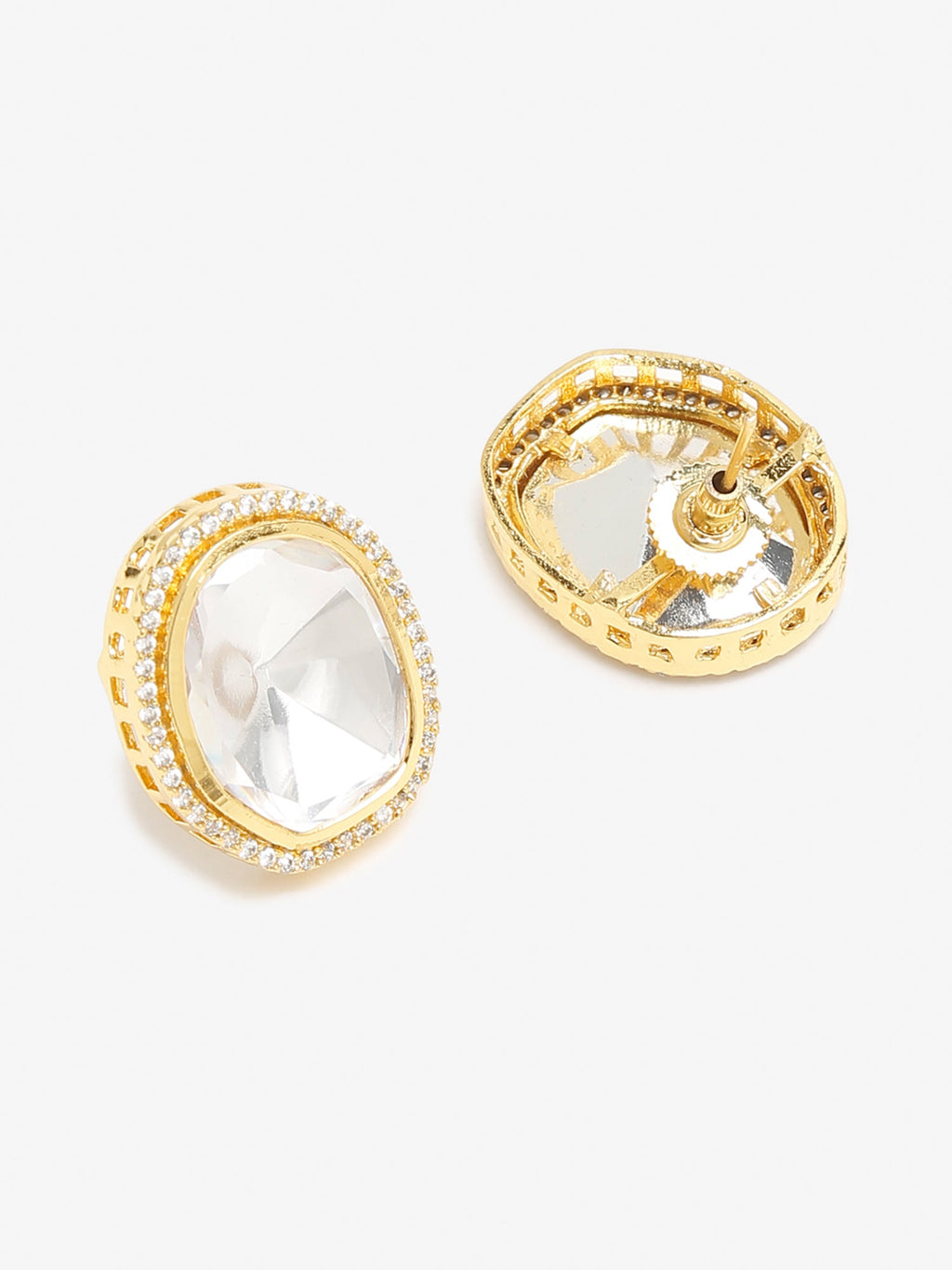 Gold-Toned Contemporary Studs Earrings - Ruby Raang - Distacart
