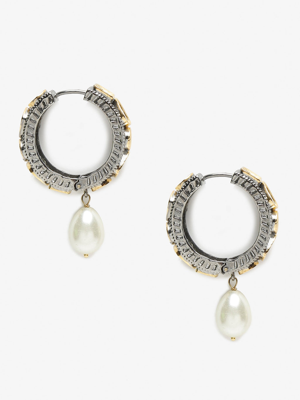 Silver-Toned White Circular Hoop Earrings - Ruby Raang - Distacart