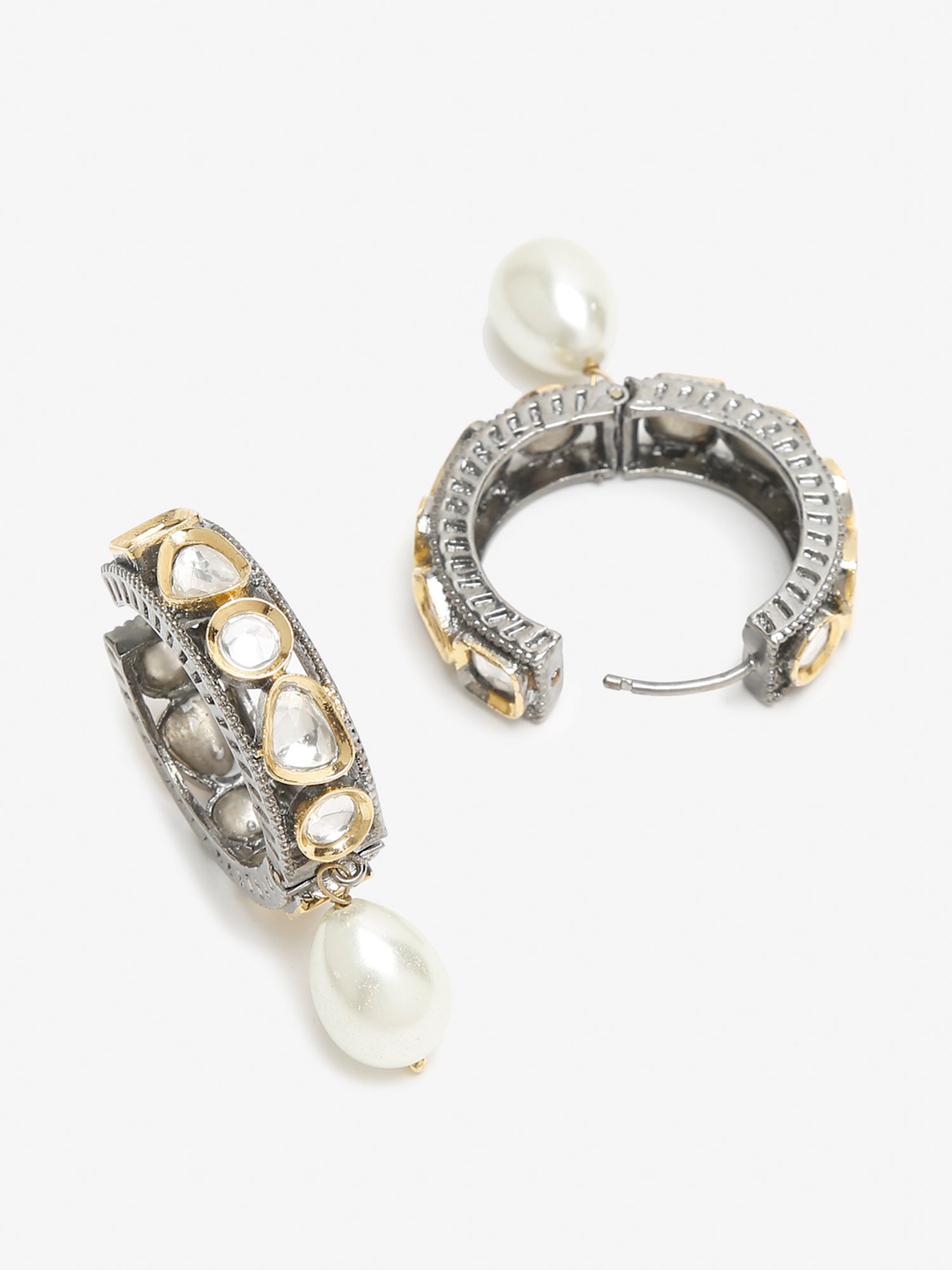 Silver-Toned White Circular Hoop Earrings - Ruby Raang - Distacart