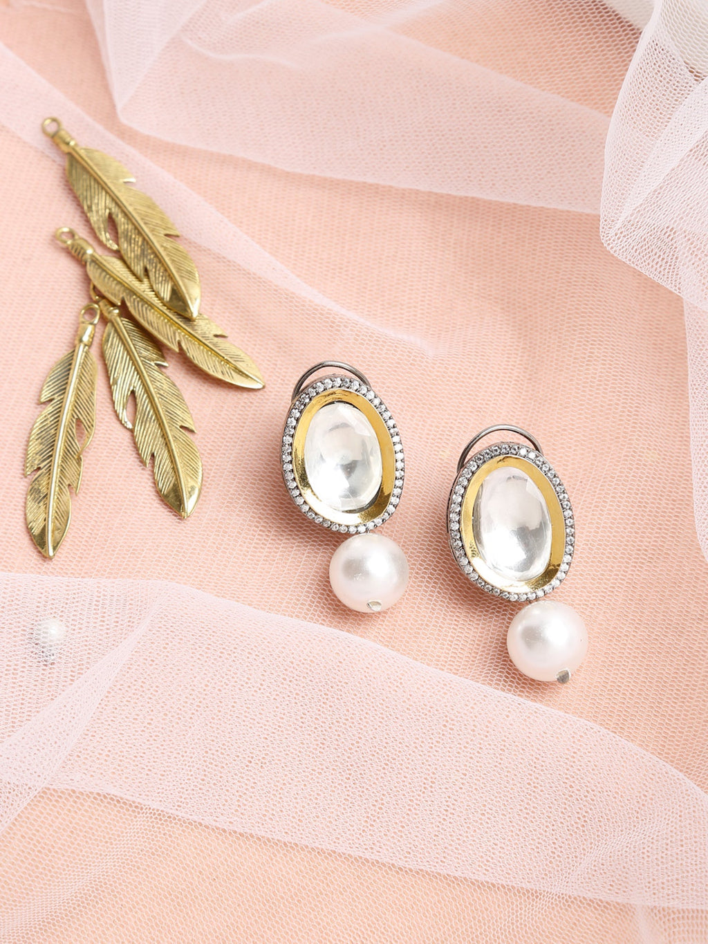 White Kundan Studded Drop Earrings - Ruby Raang - Distacart