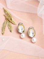 White Kundan Studded Drop Earrings - Ruby Raang - Distacart
