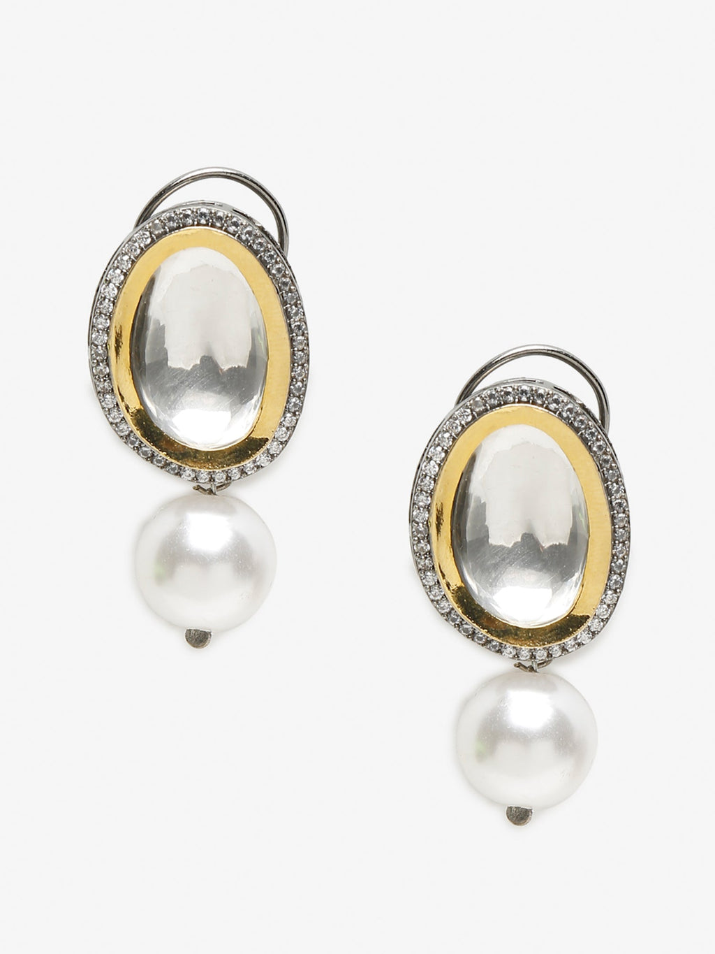 White Kundan Studded Drop Earrings - Ruby Raang - Distacart