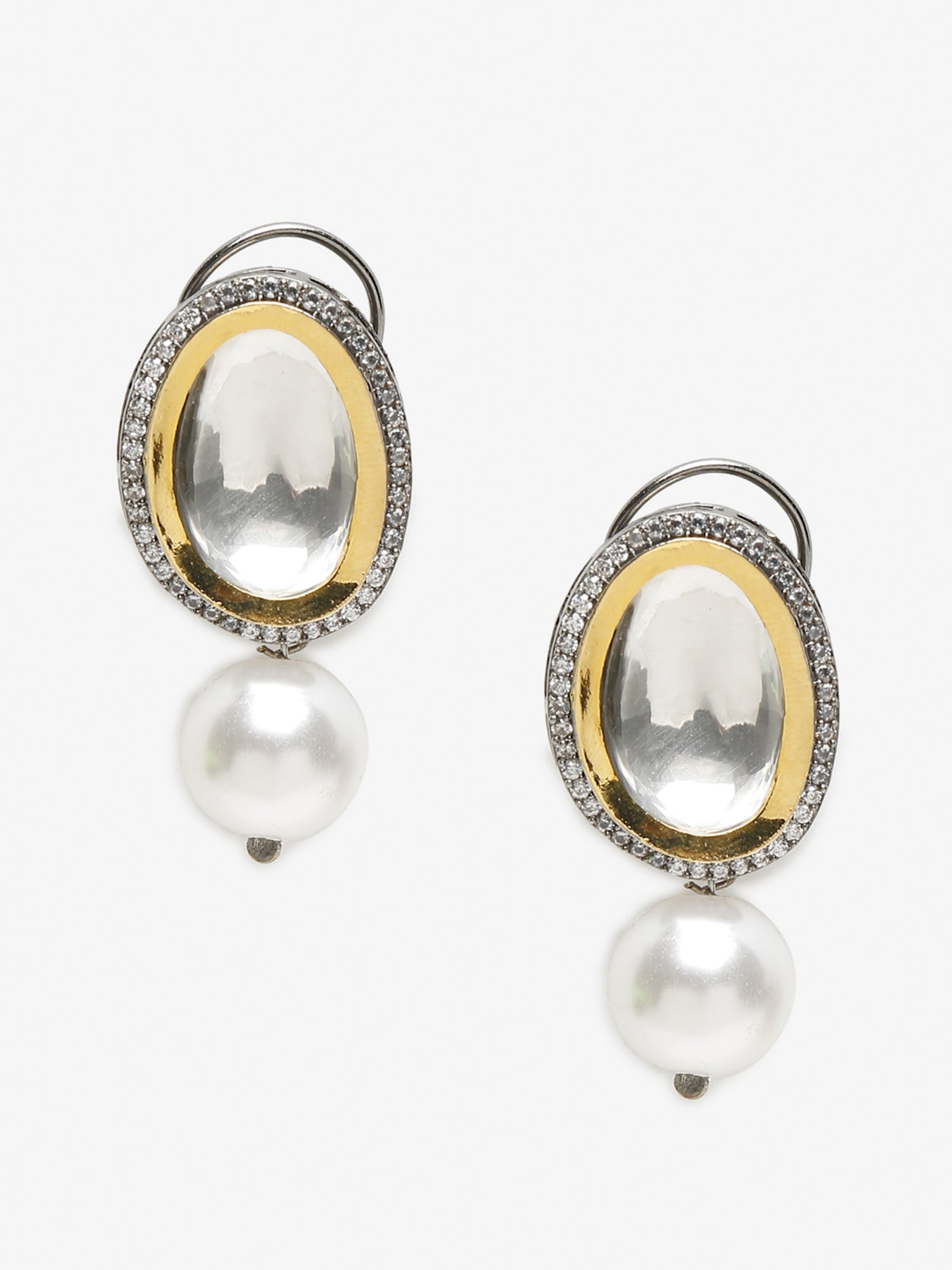White Kundan Studded Drop Earrings - Ruby Raang - Distacart