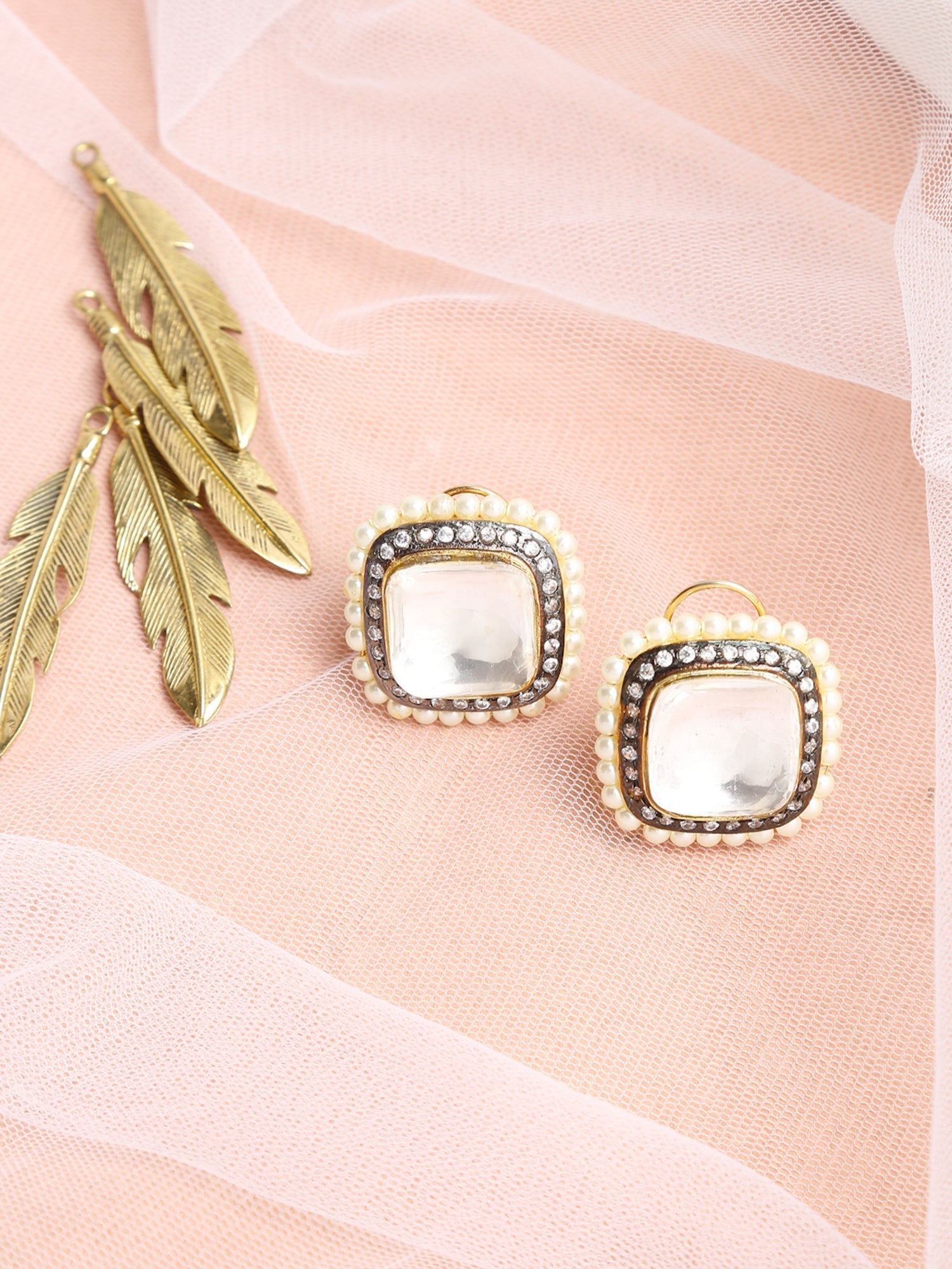 White Contemporary Studs Earrings - Ruby Raang - Distacart