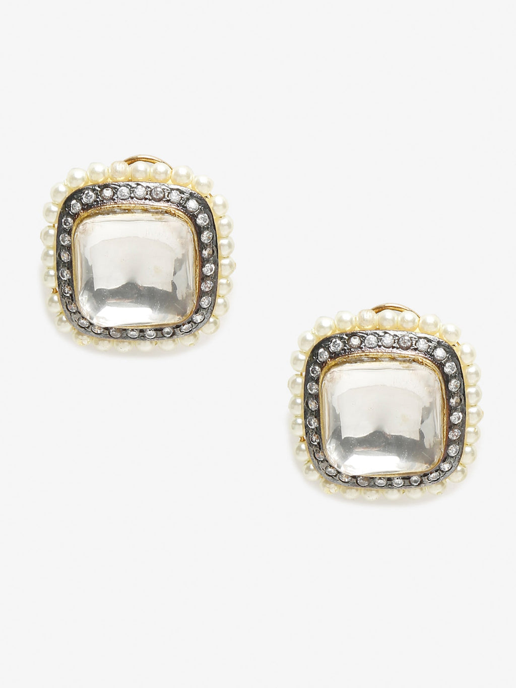 White Contemporary Studs Earrings - Ruby Raang - Distacart