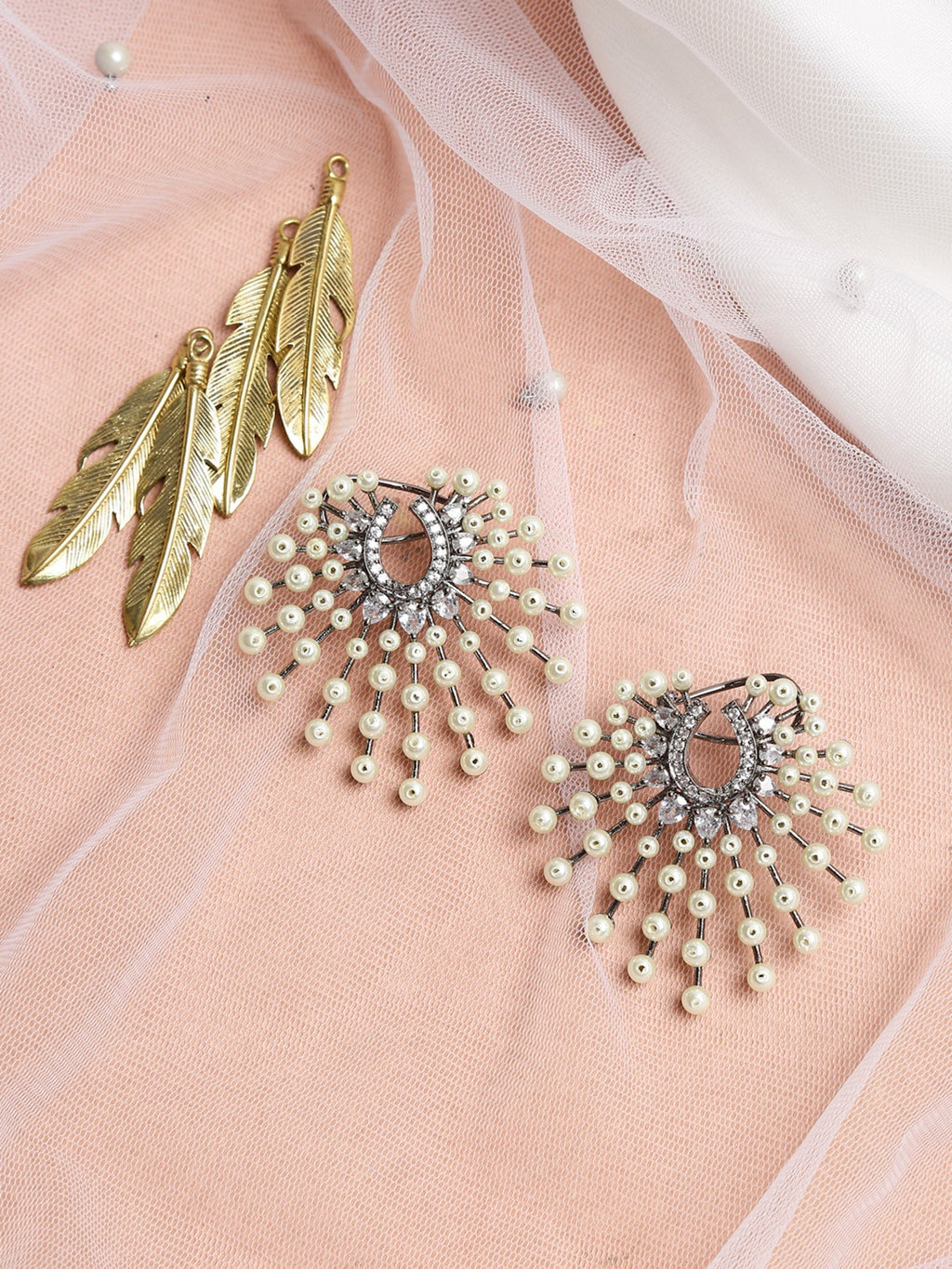 White Contemporary Drop Earrings - Ruby Raang - Distacart