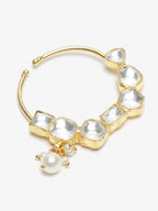 Gold-Plated White Kundan Studded Pearl Beaded Nose Pin - Ruby Raang - Distacart