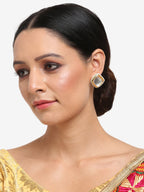 White Artificial Stone Beads Studded Contemporary Studs Earrings - Ruby Raang - Distacart