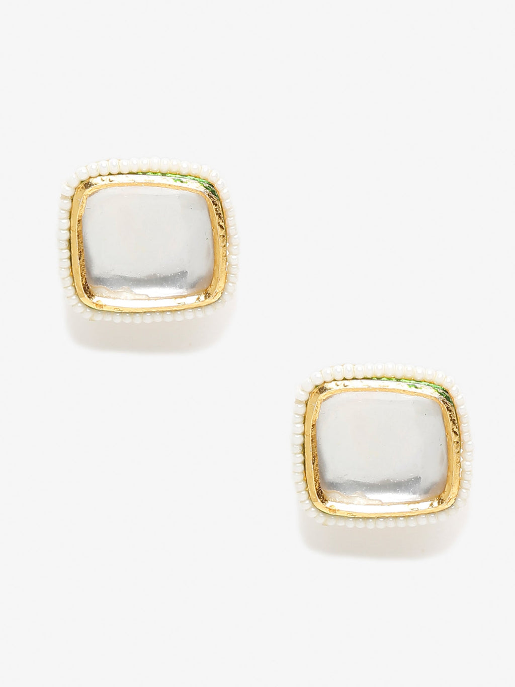 White Artificial Stone Beads Studded Contemporary Studs Earrings - Ruby Raang - Distacart
