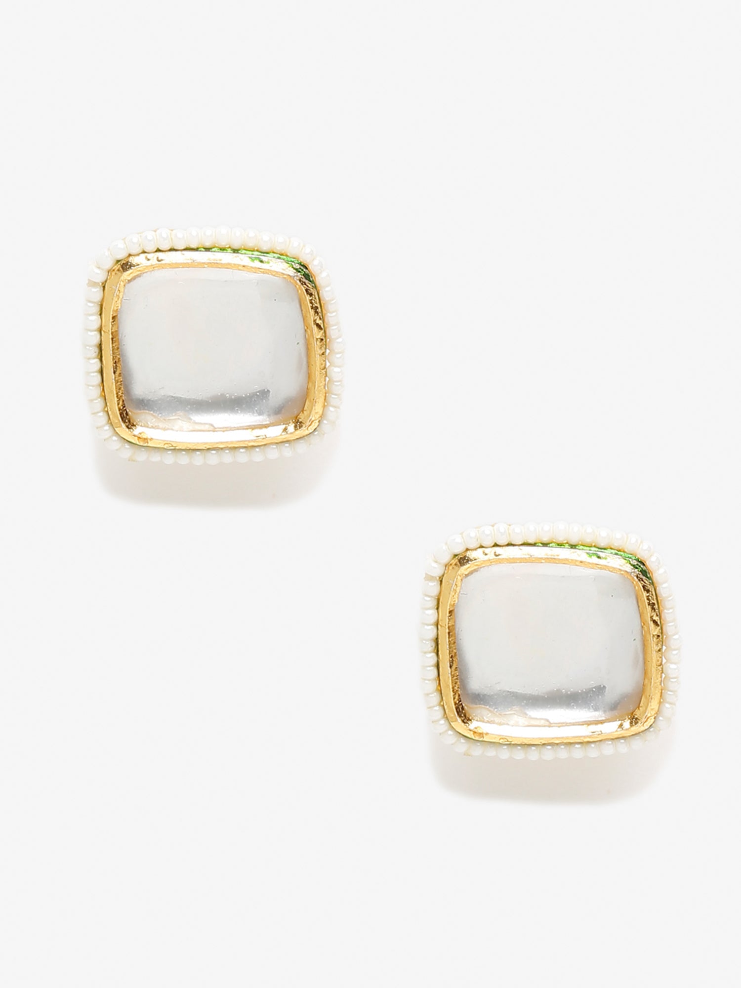 White Artificial Stone Beads Studded Contemporary Studs Earrings - Ruby Raang - Distacart