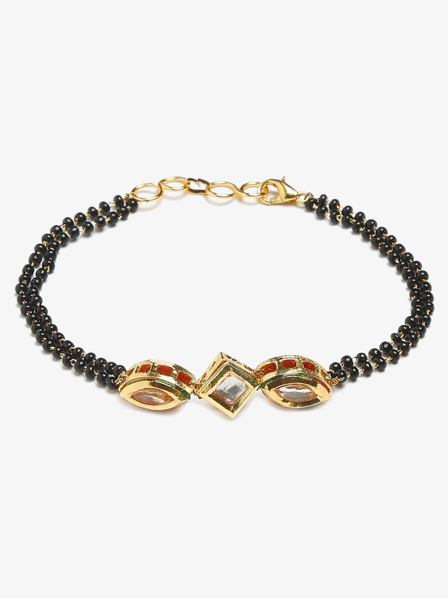 Women's Black Gold-Plated Kundan Mangalsutra Bracelet - Ruby Raang - Distacart