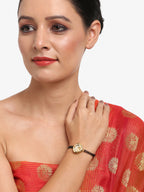 Women's Black Gold-Plated Charm Kundan Studded Mangalsutra Bracelet - Ruby Raang - Distacart