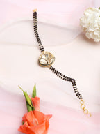 Women's Black Gold-Plated Charm Kundan Studded Mangalsutra Bracelet - Ruby Raang - Distacart