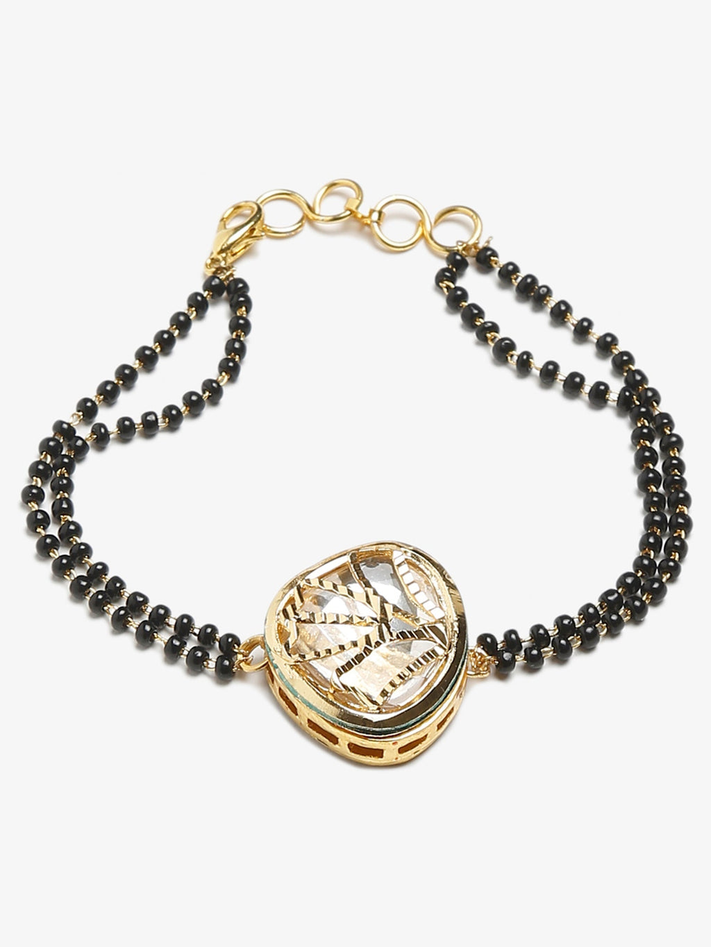 Women's Black Gold-Plated Charm Kundan Studded Mangalsutra Bracelet - Ruby Raang - Distacart