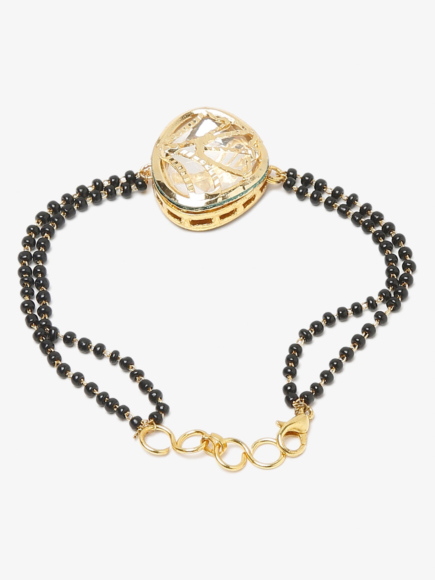 Women's Black Gold-Plated Charm Kundan Studded Mangalsutra Bracelet - Ruby Raang - Distacart