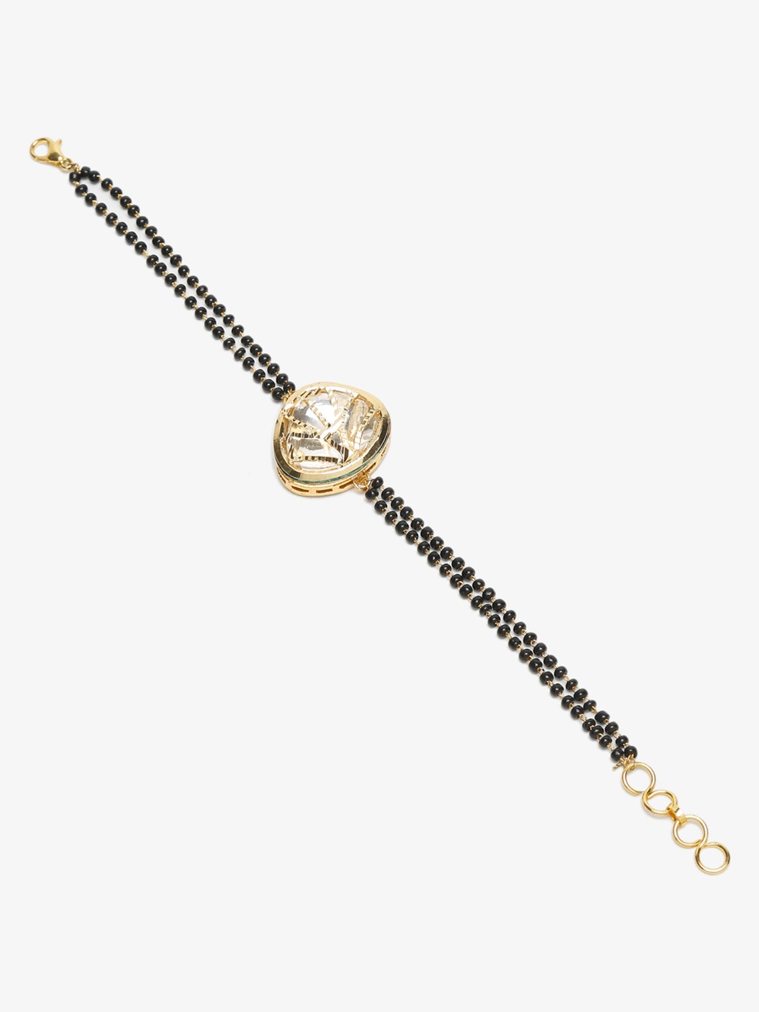 Women's Black Gold-Plated Charm Kundan Studded Mangalsutra Bracelet - Ruby Raang - Distacart