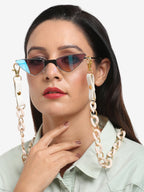 White Gold-Toned Beaded Mask Chain - Ruby Raang - Distacart