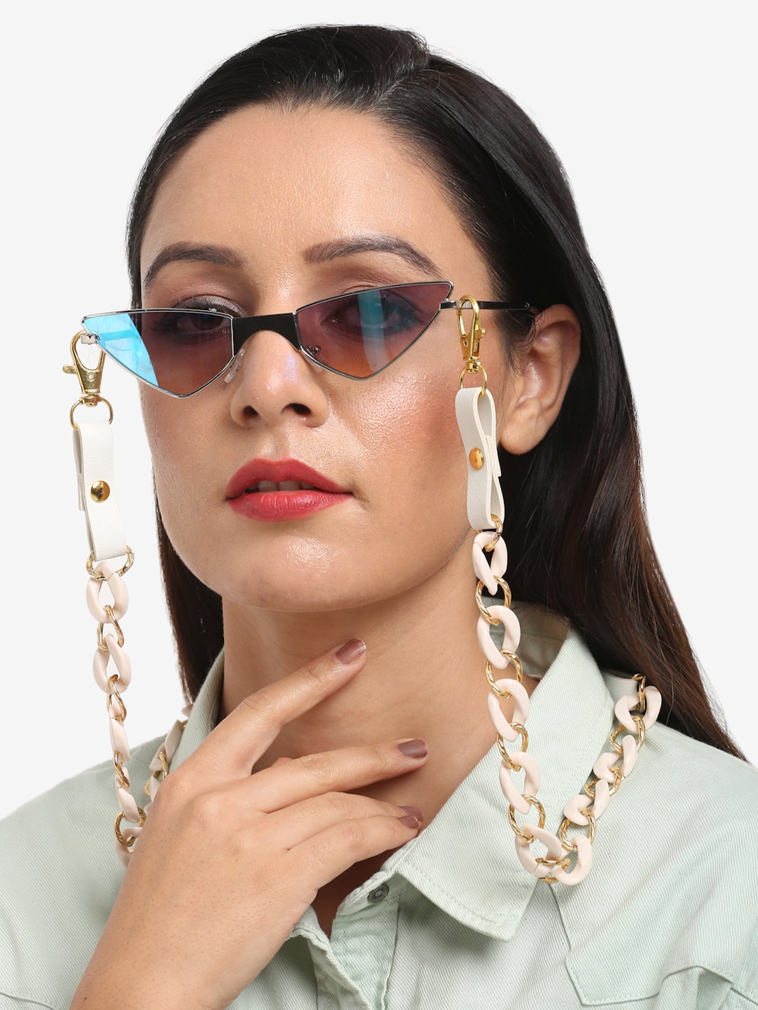White Gold-Toned Beaded Mask Chain - Ruby Raang - Distacart