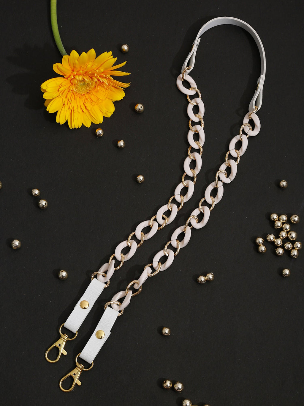 White Gold-Toned Beaded Mask Chain - Ruby Raang - Distacart