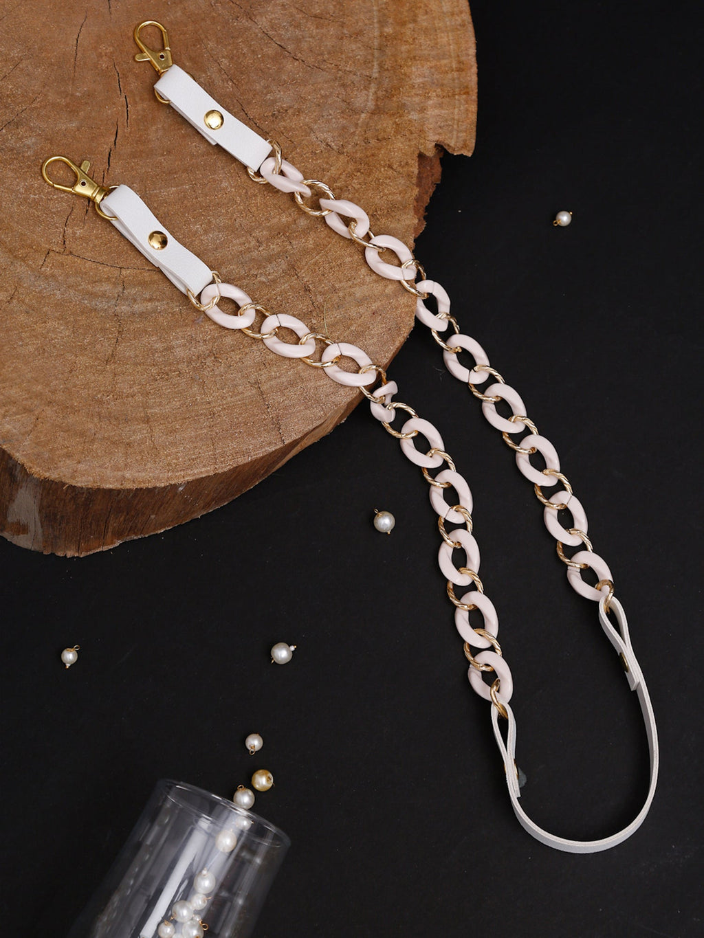 White Gold-Toned Beaded Mask Chain - Ruby Raang - Distacart