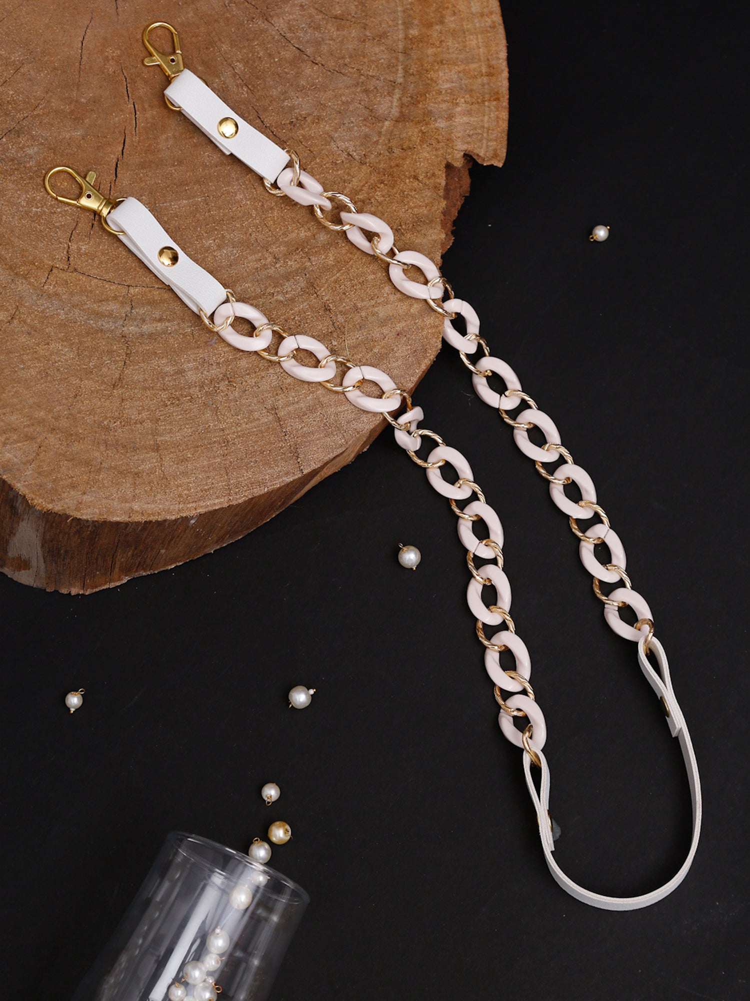 White Gold-Toned Beaded Mask Chain - Ruby Raang - Distacart
