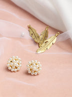White Gold-Toned Pearl Circular Stud Earrings - Ruby Raang - Distacart