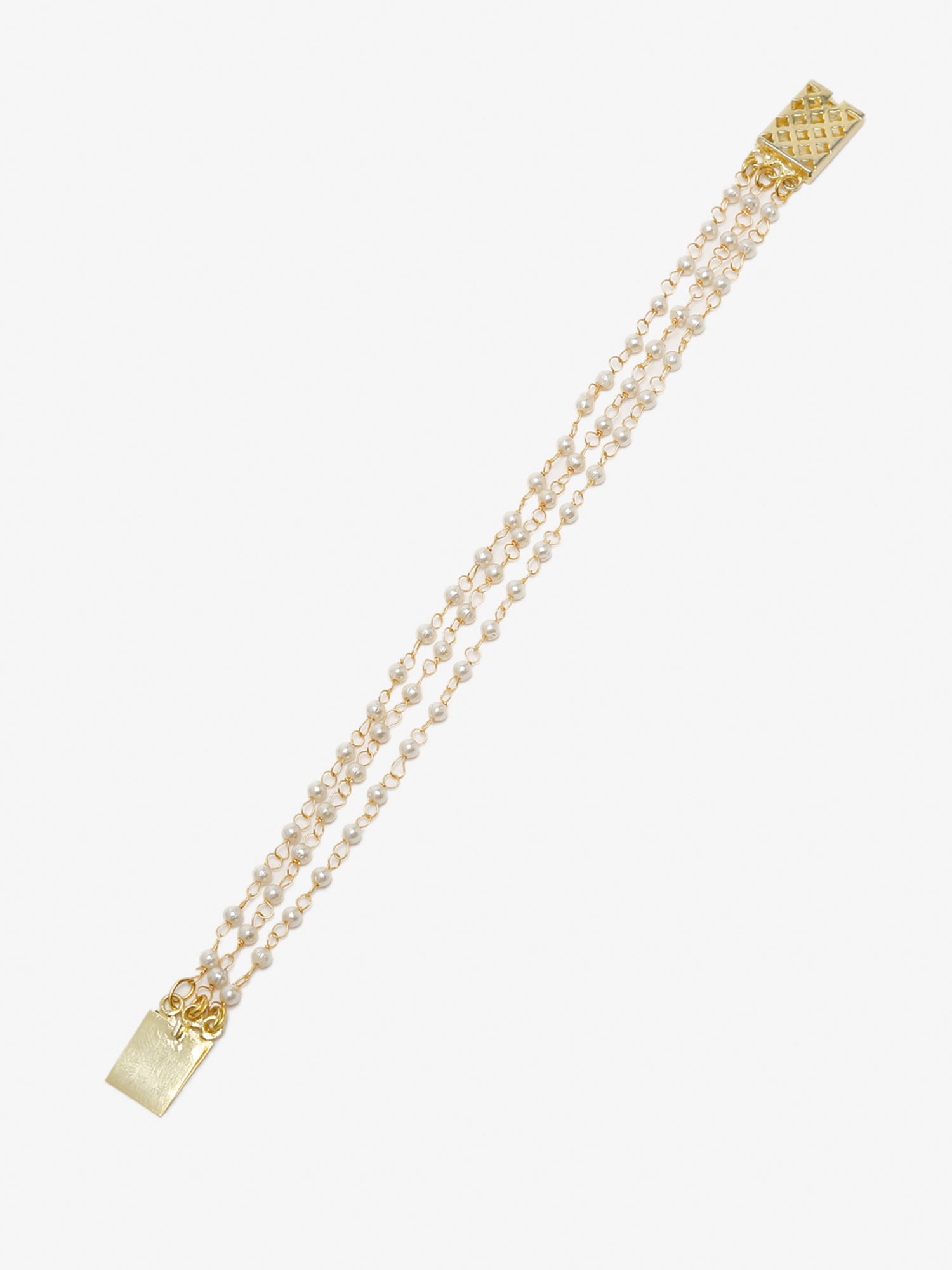 Women's Gold-Toned White Pearls Handcrafted Gold-Plated Multistrand Bracelet - Ruby Raang - Distacart