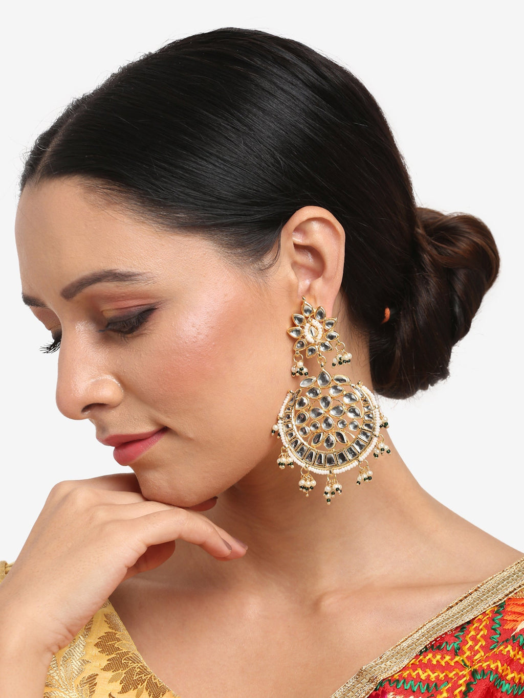 Green Contemporary Chandbalis Earrings - Ruby Raang - Distacart