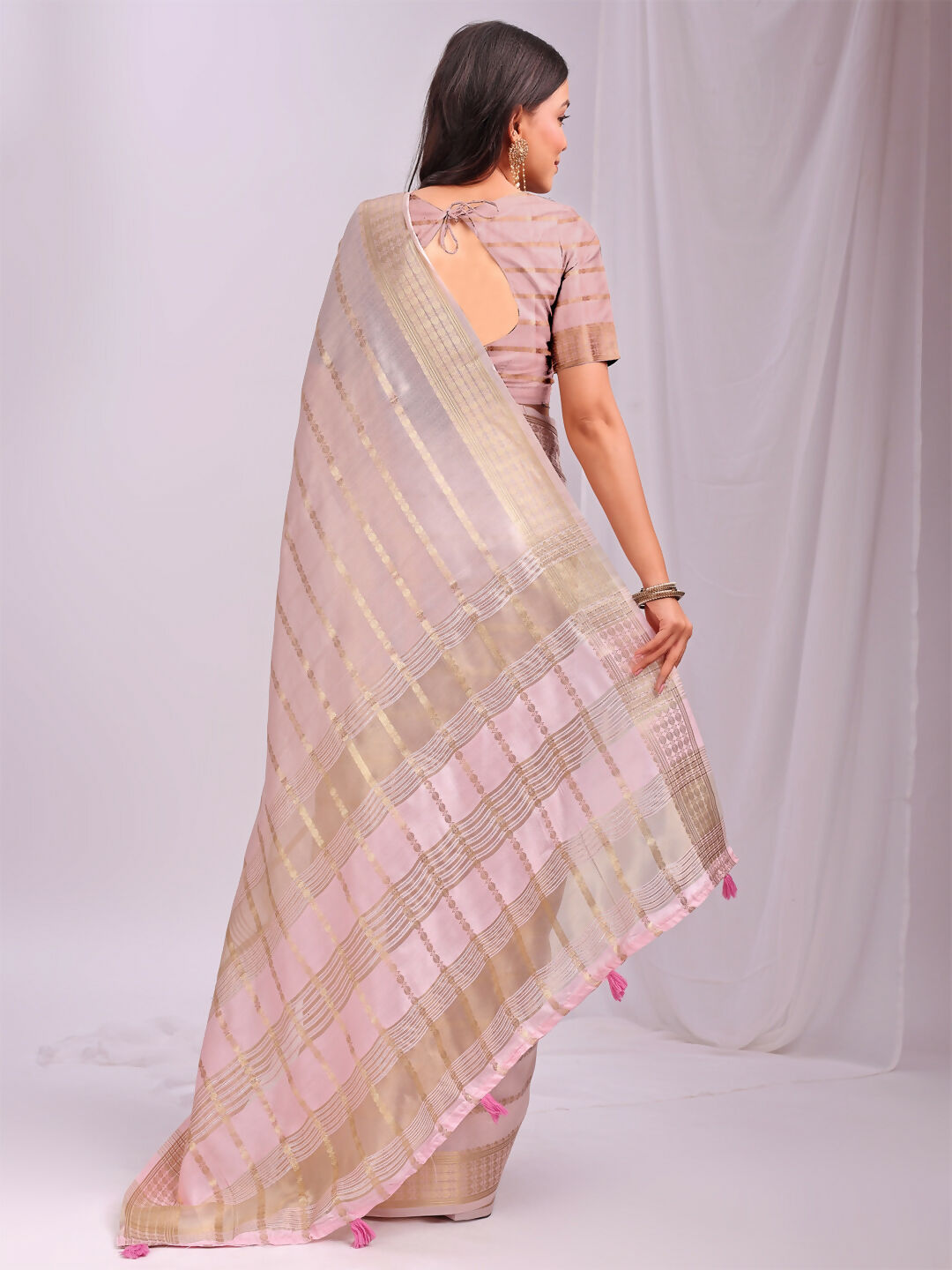 Shree Shyam Fashion Organza Peach Saree - Distacart