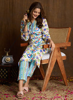 Prazu Fashion Multi Color Printed Cotton Blend Kurta Pant Set - Distacart