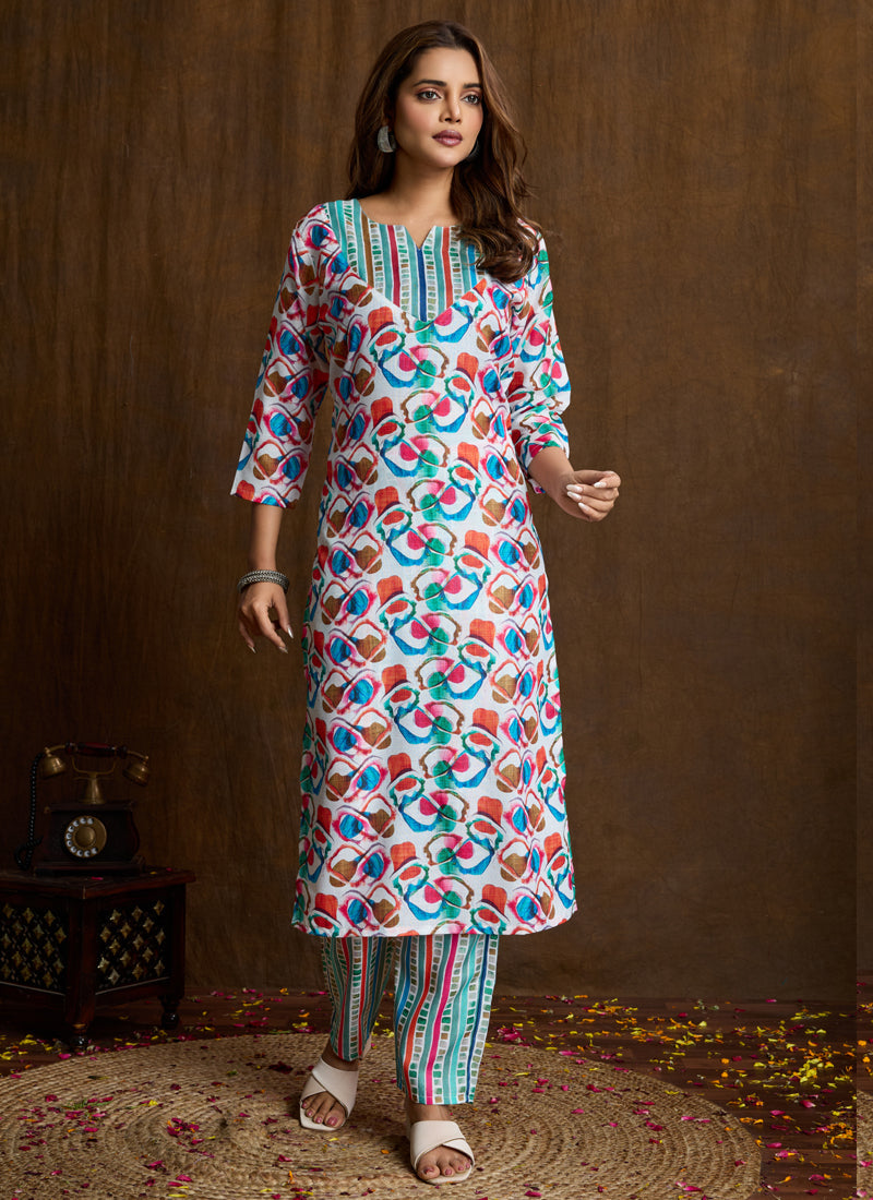 Prazu Fashion Multi Color Printed Cotton Blend Kurta Pant Set - Distacart