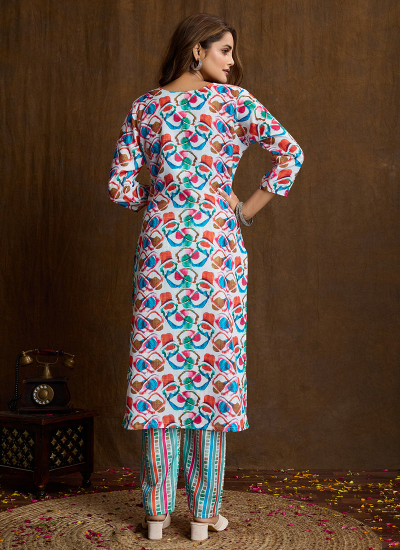 Prazu Fashion Multi Color Printed Cotton Blend Kurta Pant Set - Distacart