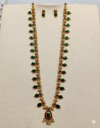 Jewel City Antique Gold-Plated Lakshmi Temple Necklace Set with Pearls & Green Stones for Women