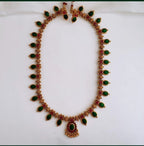 Jewel City Antique Gold-Plated Lakshmi Temple Necklace Set with Pearls & Green Stones for Women