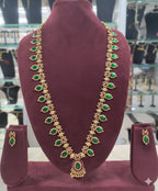 Jewel City Antique Gold-Plated Lakshmi Temple Necklace Set with Pearls & Green Stones for Women