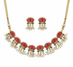 Jewel City Gold-Plated Traditional Handcrafted Multi-Color Lotus Kundan Necklace Set
