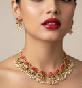 Jewel City Gold-Plated Traditional Handcrafted Multi-Color Lotus Kundan Necklace Set