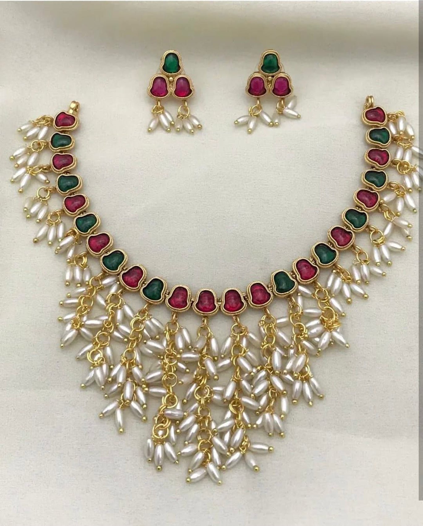 Jewel City Gold Plated Multi-Color Pearl Necklace Set