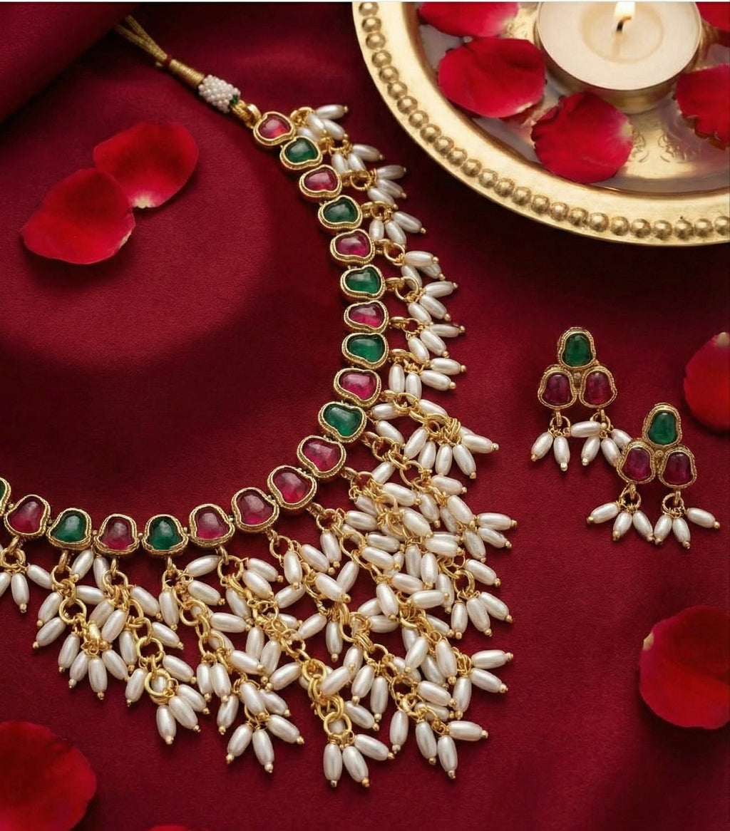 Jewel City Gold Plated Multi-Color Pearl Necklace Set