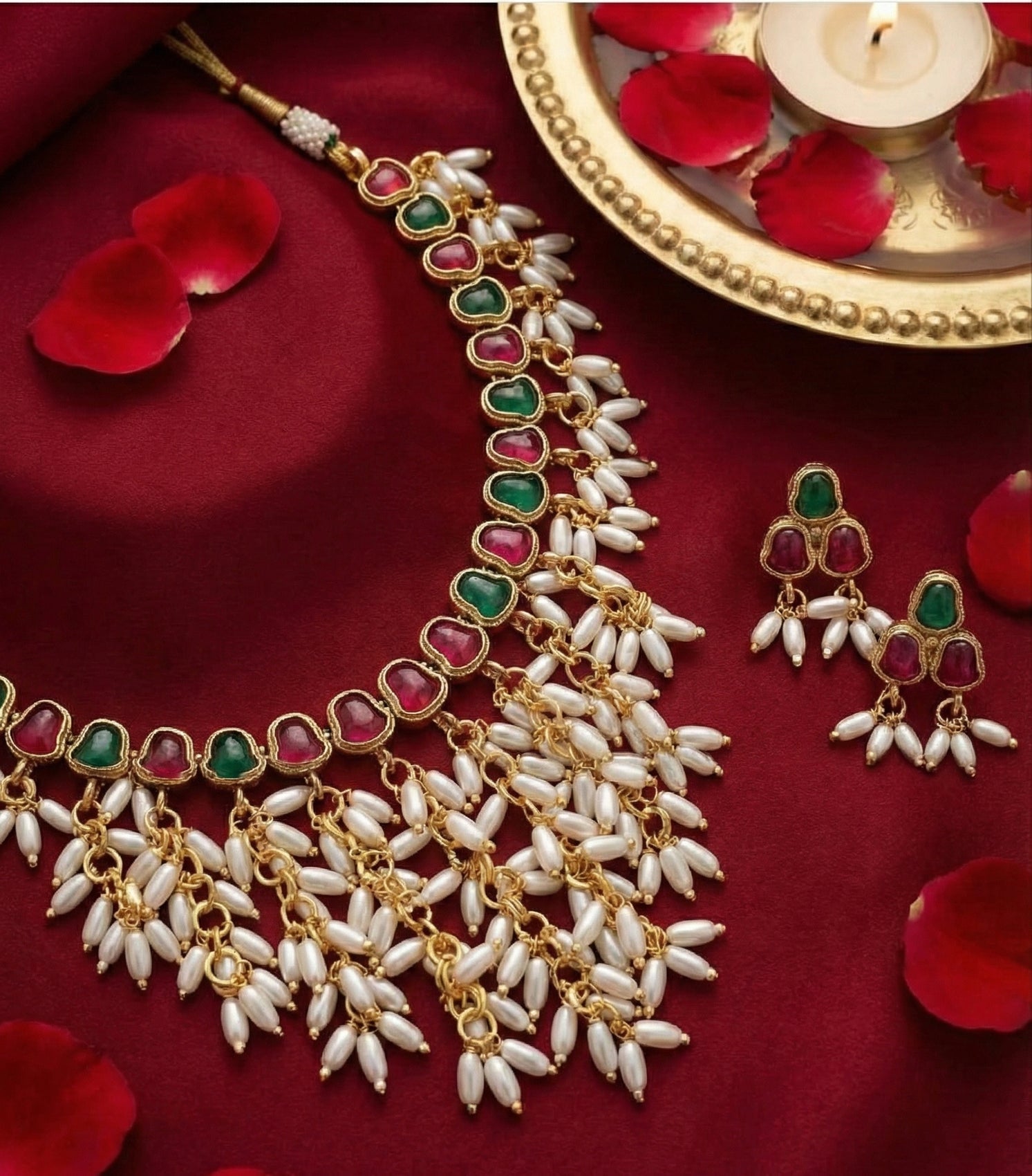 Jewel City Gold Plated Multi-Color Pearl Necklace Set