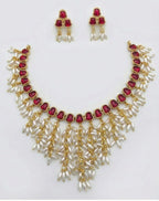 Jewel City Gold Plated Red Pearl Necklace Set