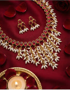 Jewel City Gold Plated Red Pearl Necklace Set