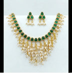 Jewel City Gold Plated Green Pearl Necklace Set