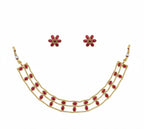 Jewel City Elegant Gold-Plated Ruby choker with Floral Stud Earrings | Traditional Ethnic Jewelry Set