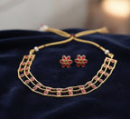 Jewel City Elegant Gold-Plated Ruby choker with Floral Stud Earrings | Traditional Ethnic Jewelry Set