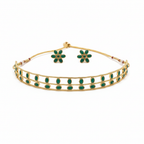 Jewel City Elegant Gold-Plated Green choker with Floral Stud Earrings | Traditional Ethnic Jewelry Set