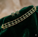 Jewel City Elegant Gold-Plated Green choker with Floral Stud Earrings | Traditional Ethnic Jewelry Set
